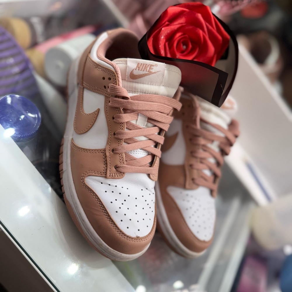 Nike Pink and White Dunk Low Sneakers